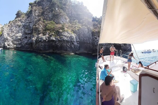 Boat tour Giardini Naxos Taormina Isola Bella Blue Grotto - Getting on the Kristal Boat at Giardini Naxos