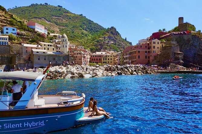 Cinque Terre Hybrid Boat Tour from Monterosso - On board: skipper, assistant, and the included drinks-and-snacks setup