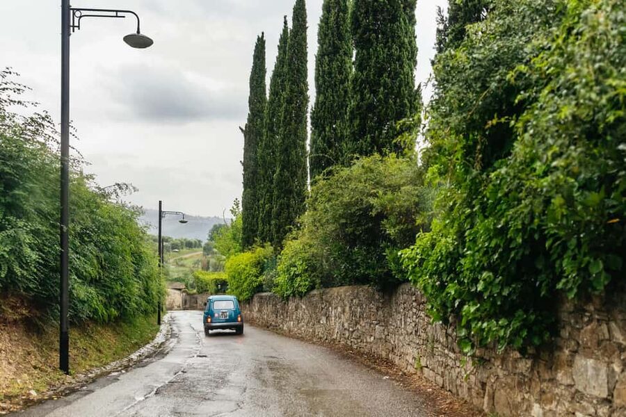 Florence: Countryside Vintage Fiat 500 Driving Tour - The drive out of Florence: cypress avenue and the first church stop